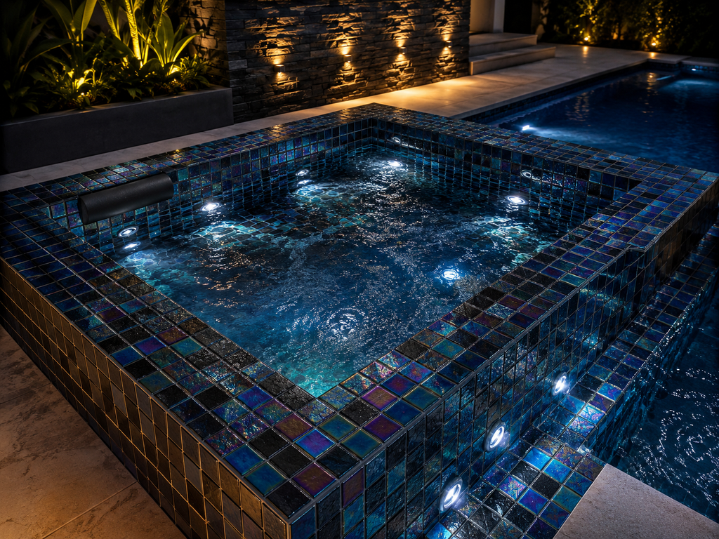 Black & Iridescent Glass Pool Mosaic Tile