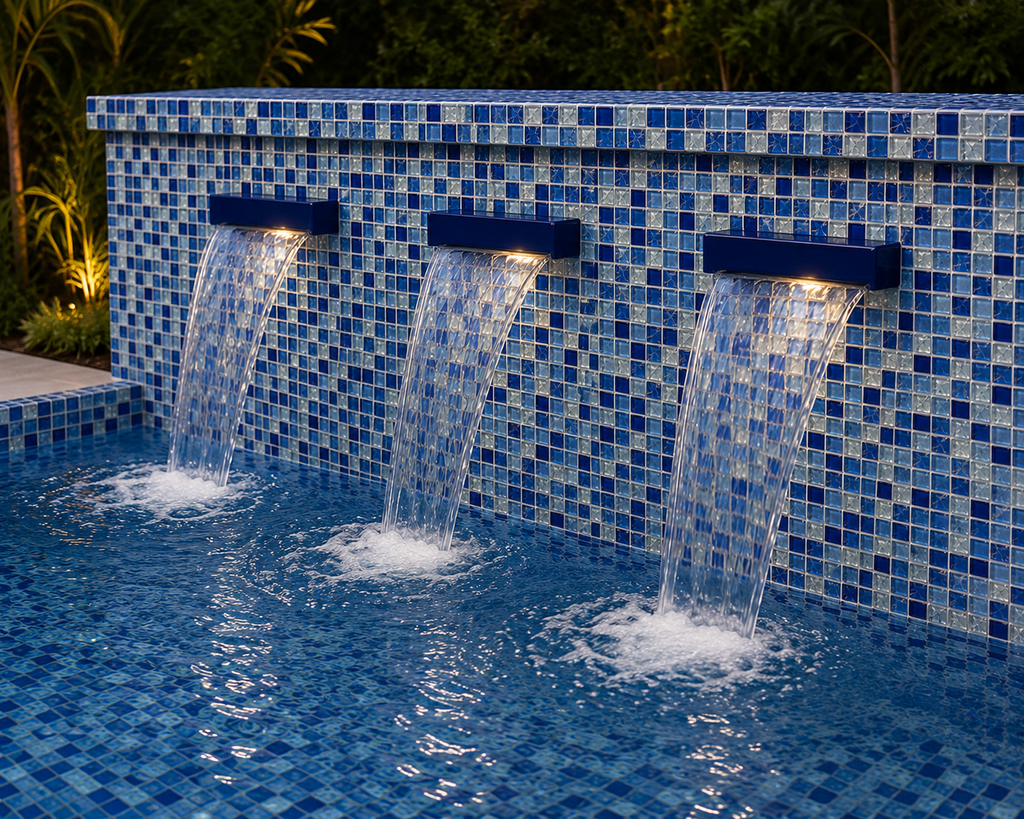 Blue Blend Glass Mosaic Pool Tile – 0.6” x 0.6” Premium Swimming Pool & Spa Tile