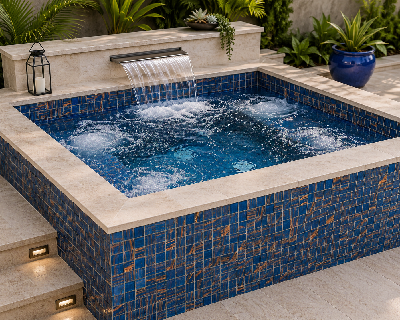 Celestial Yale Blue & Gold Glass Pool Mosaic Tile.  Model E-706