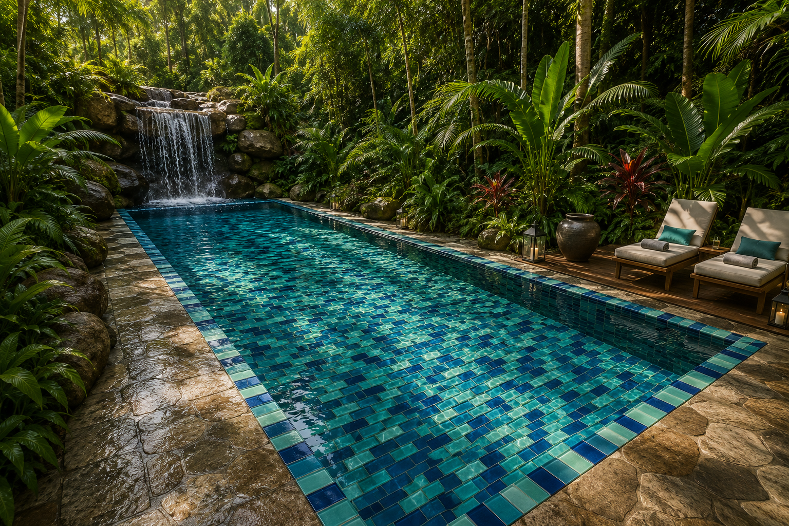 Blue Lagoon Glass Pool Mosaic 1x2