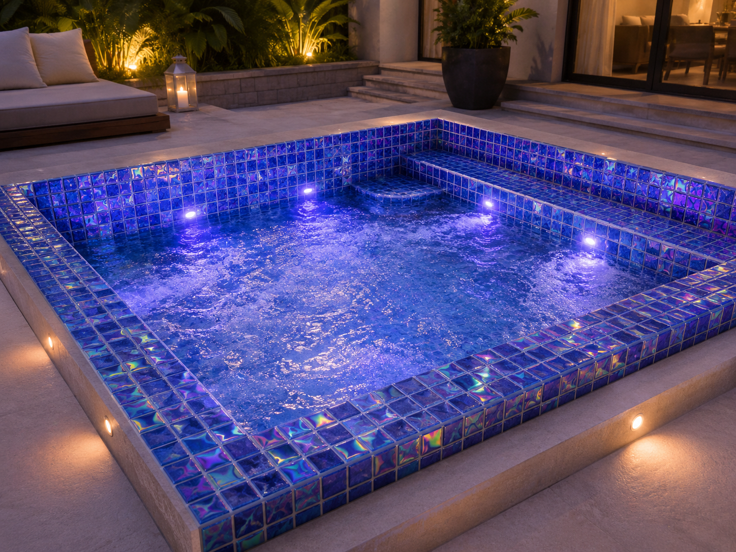 Blue Iridescent Glass Pool Mosaic