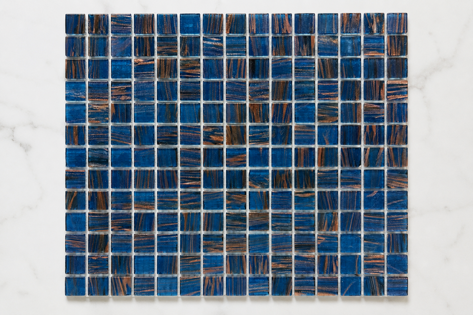 Celestial Yale Blue & Gold Glass Pool Mosaic Tile.  Model E-706
