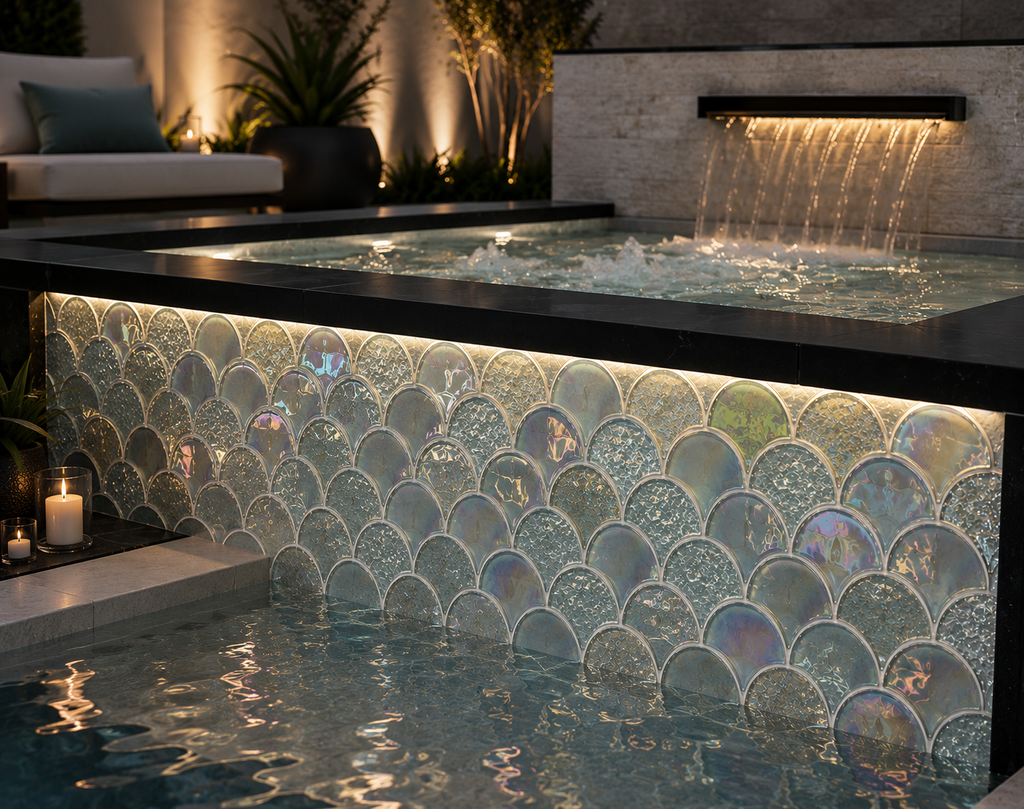 Pearl Iridescent Fish Scale Glass Mosaic Tile