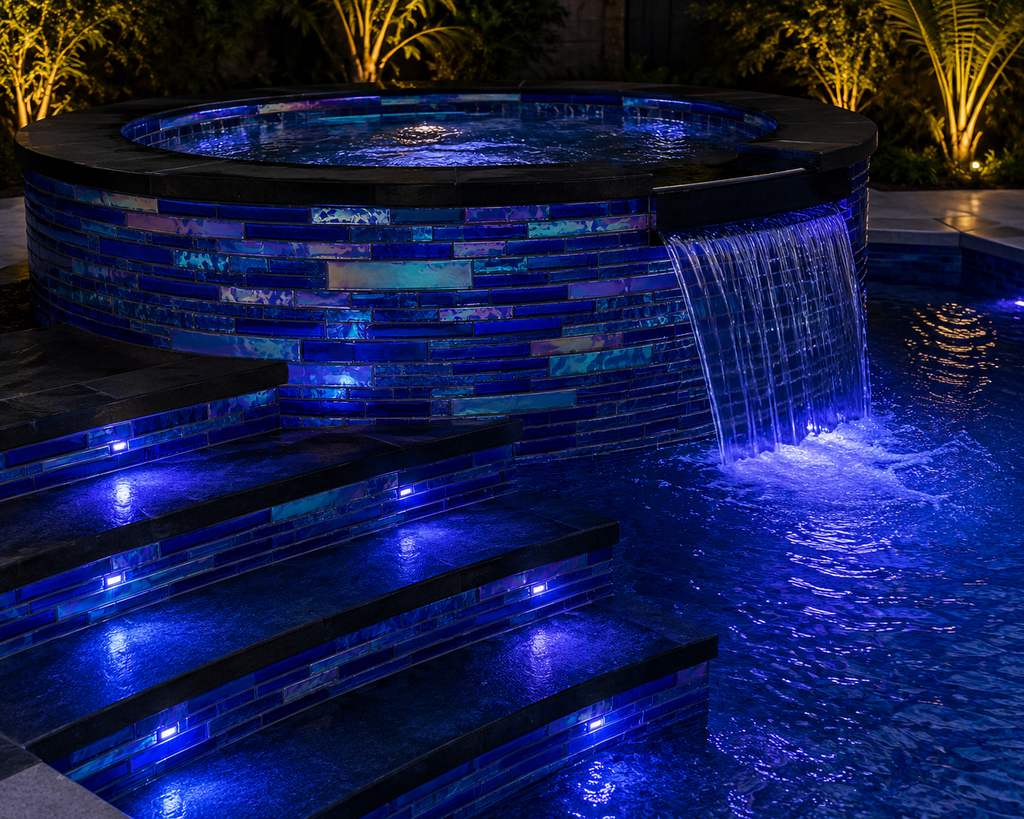 Nautical Cobalt Iridescent Glass Pool Mosaic Tile