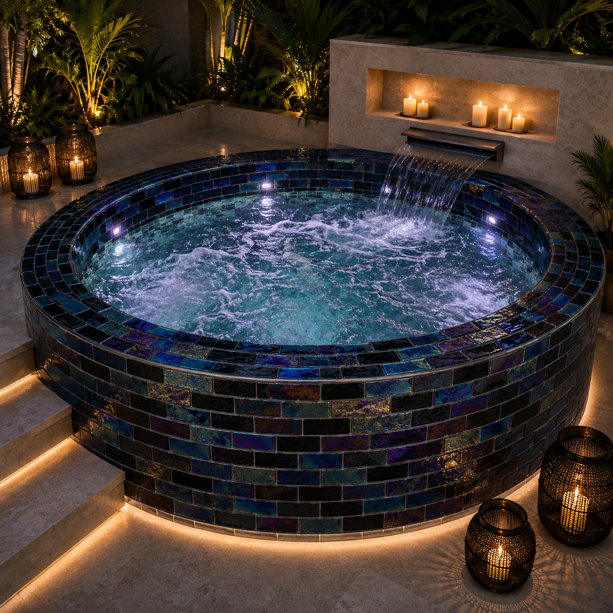 Black Iridescent Glass Pool &amp; Spa Mosaic Tile