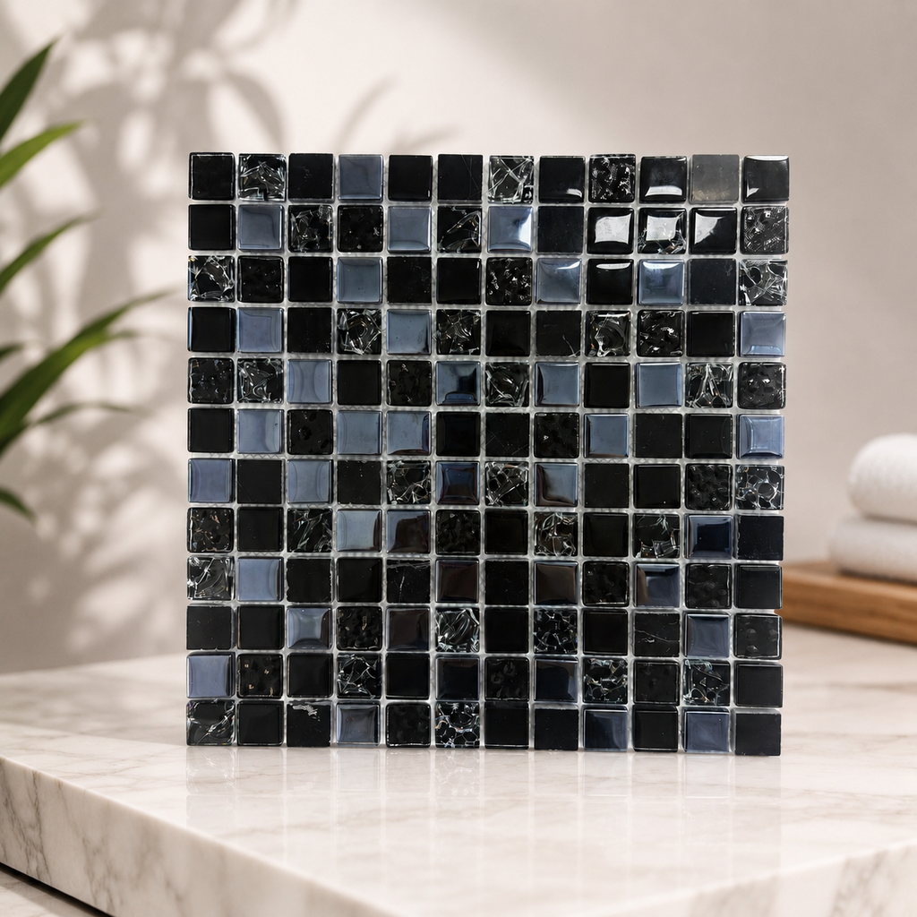 Black &amp; Charcoal Glass Pool Mosaic Tile