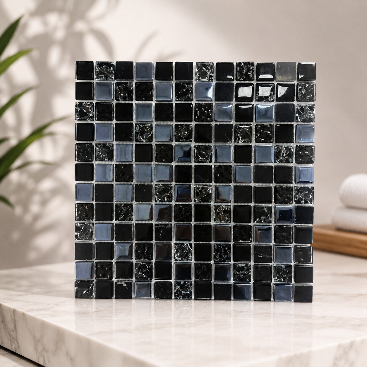 Black &amp; Charcoal Glass Pool Mosaic Tile