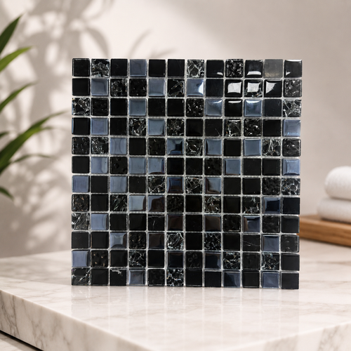 Black &amp; Charcoal Glass Pool Mosaic Tile