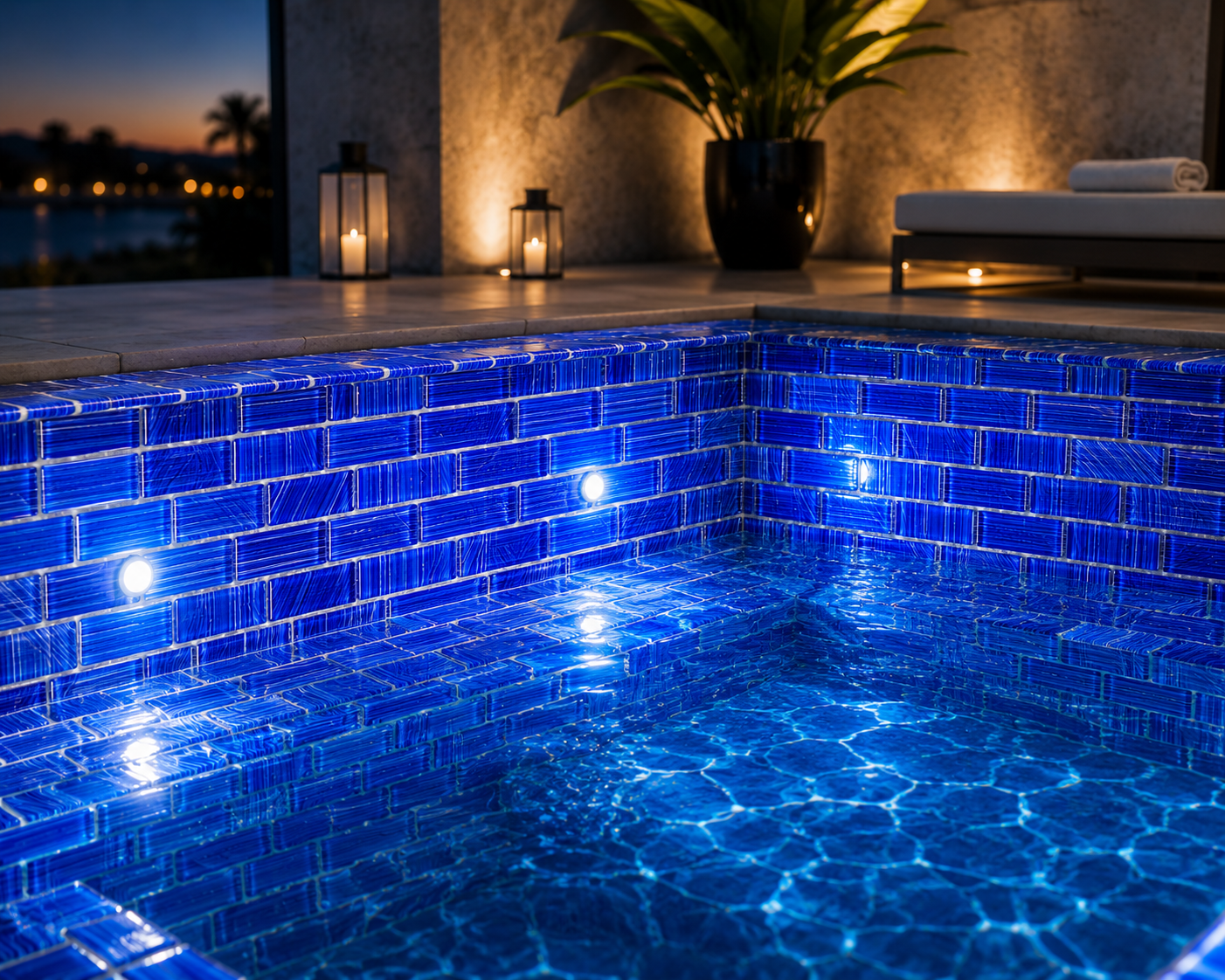 Striped Cobalt Blue Glass Pool Mosaic Tile