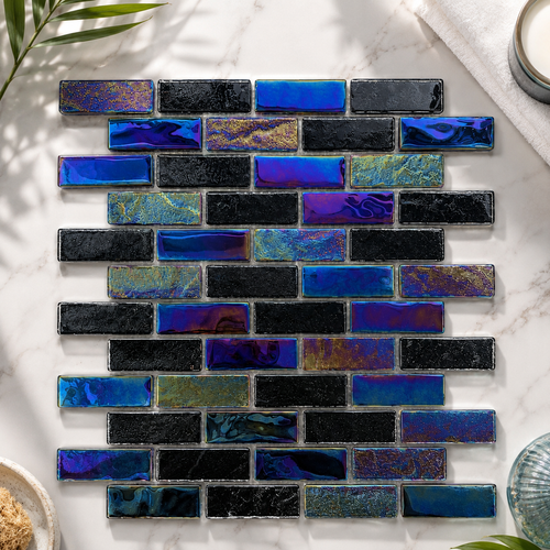 Black Iridescent Glass Pool &amp; Spa Mosaic Tile Model-FF2022