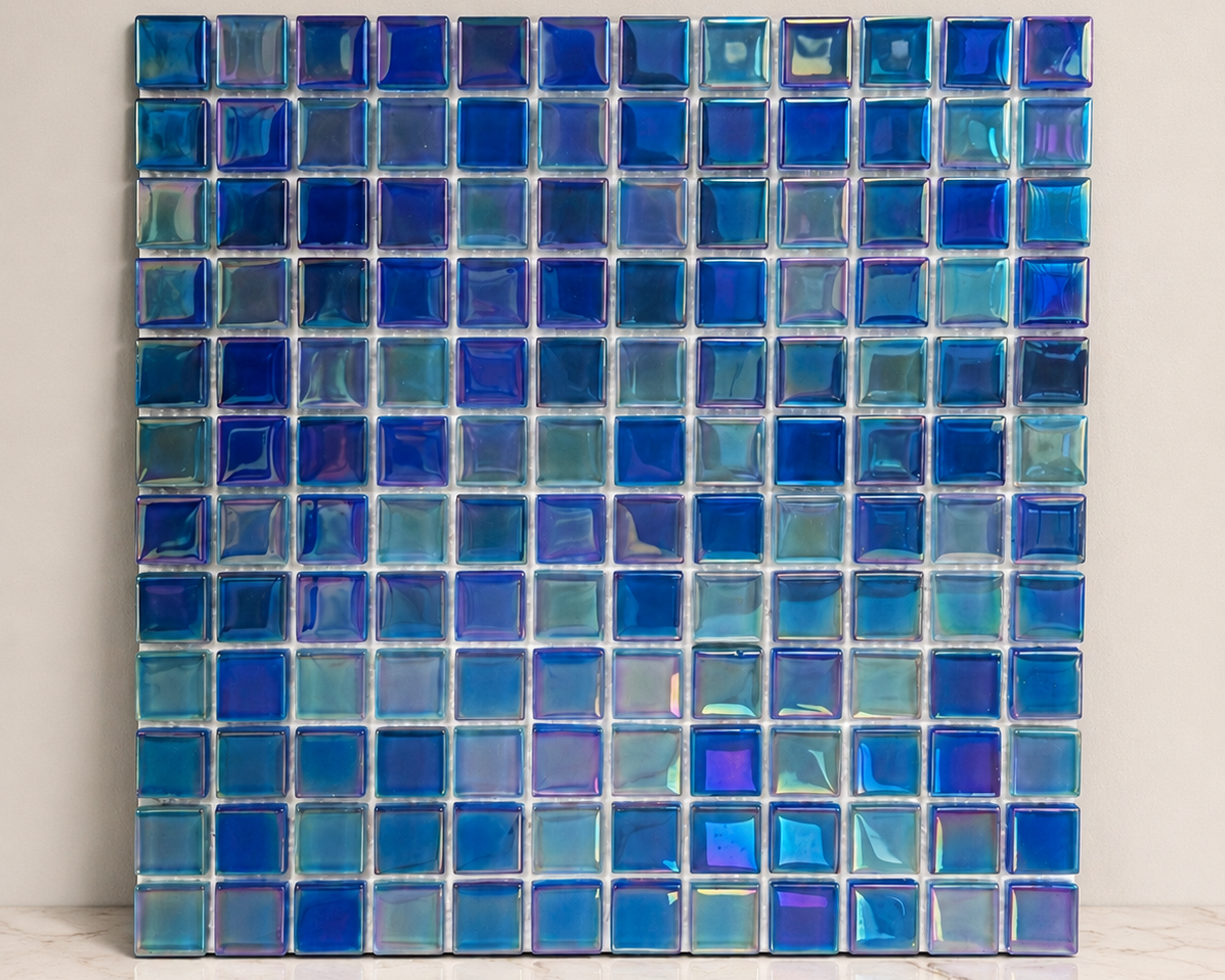 Blue Iridescent Glass Pool Mosaic